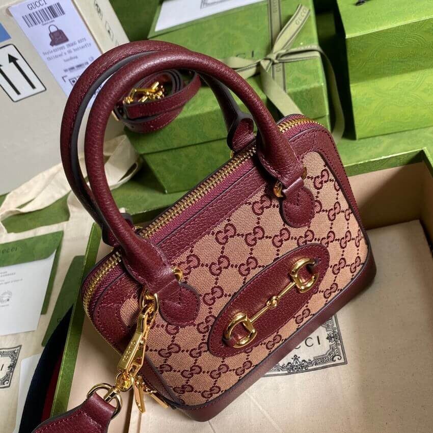 Gucci Horsebit 1955 GG Mini Bag 677212 in Burgundy GG Canvas