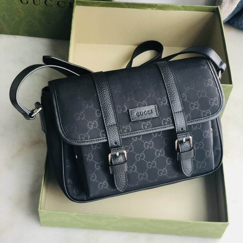 Gucci GG Guccissima Black Nylon Small Messenger Bag 510335