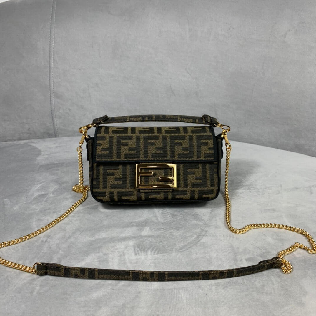 Fendi Mini Baguette Bag in Brown Fabric 8BS017