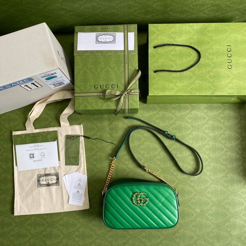 Gucci GG Marmont Small Shoulder Bag 447632 Green and Emerald Leather