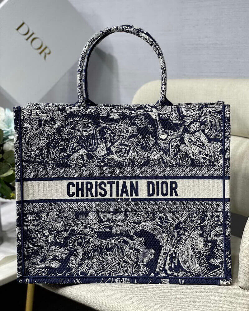Dior Book Tote Blue Toile de Jouy Reverse Embroidery M1286