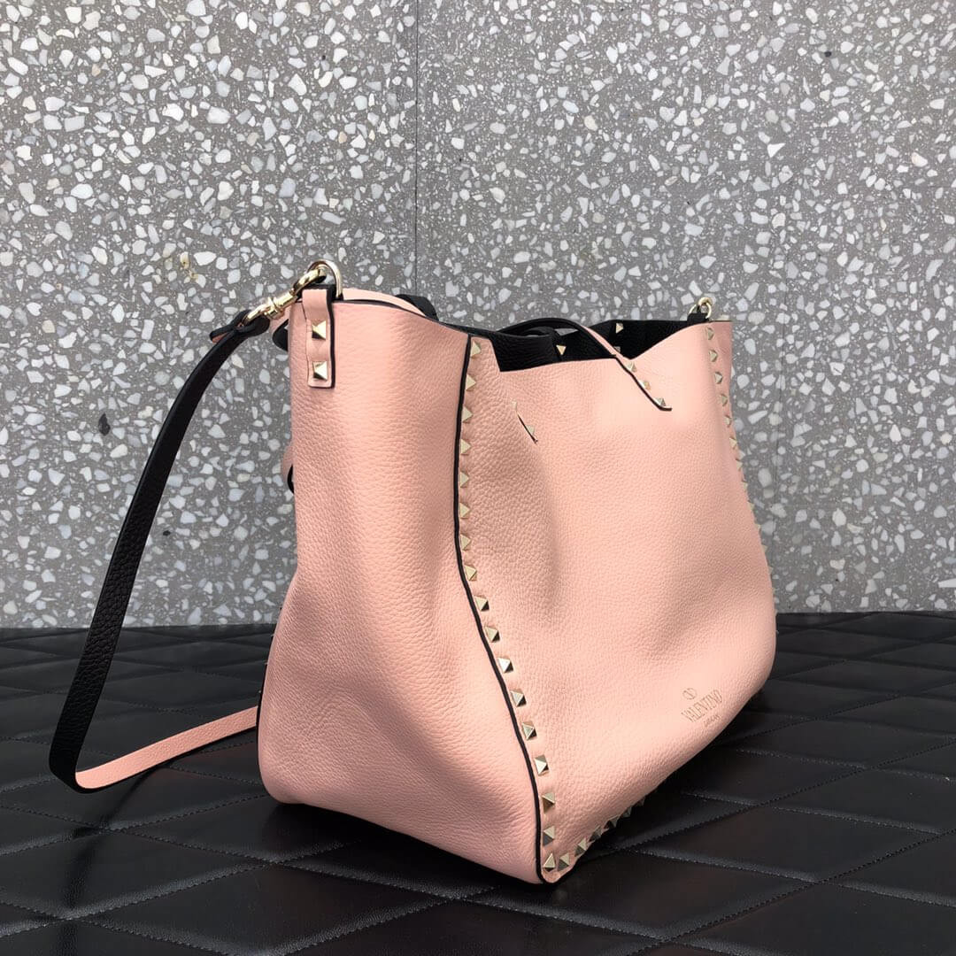 Valentino Garavani Medium Double Rockstud Reversible Tote Bag 0067J Pink/Black