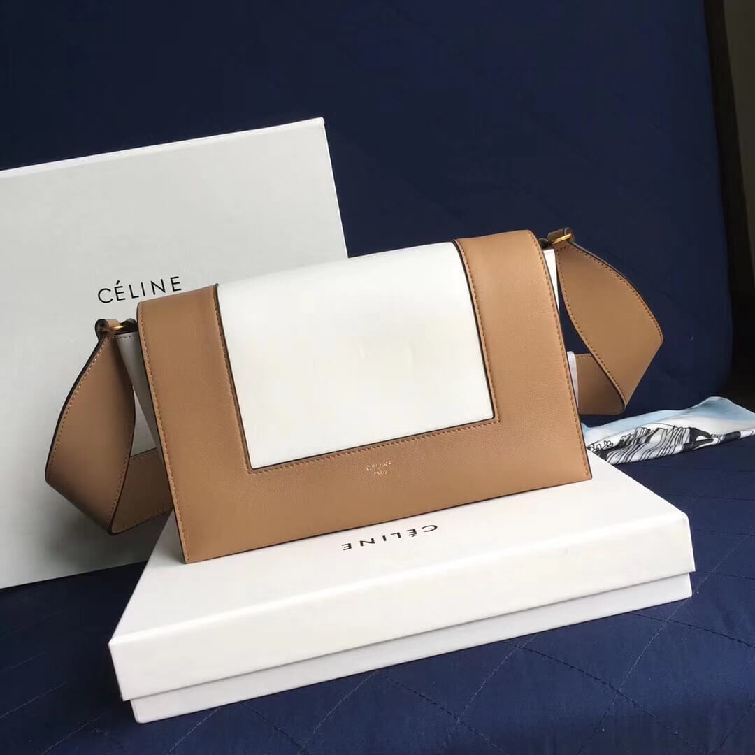 Celine Frame Medium Shoulder Bag 180263 Apricot/White