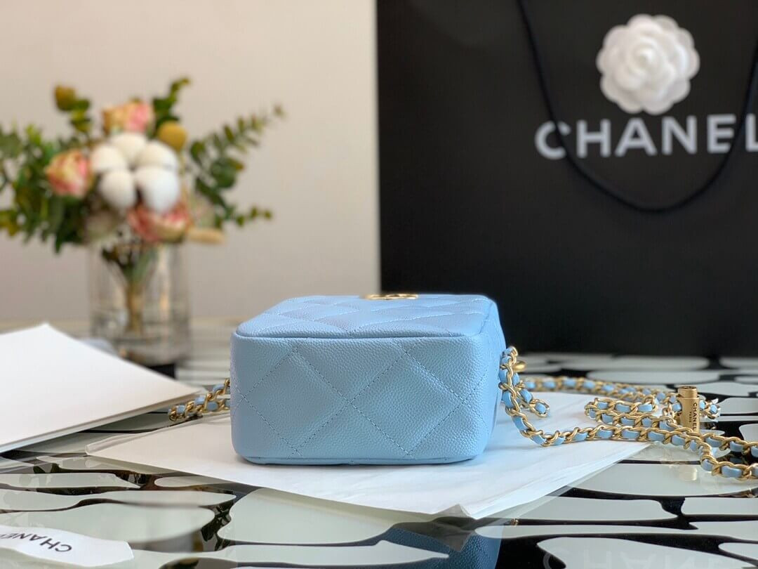 Chanel Caviar Calfskin Pearl Crush Gold Ball Phone Clutch With Chain 99098