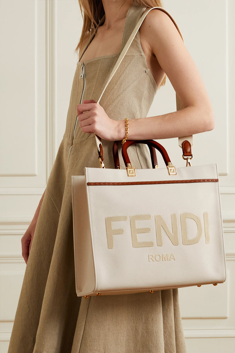 Fendi Medium Sunshine Tote Bag in Cream Canvas 8BH386