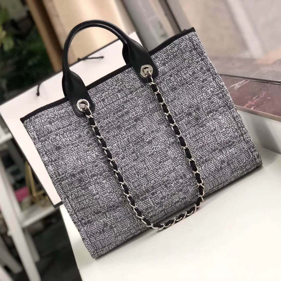 Chanel Deauville Tote 38cm Canvas Bag A66941 Charcoal Jacquard