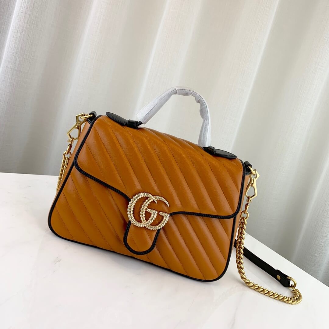 Gucci GG Marmont Small Top Handle Bag 498110 Cognac