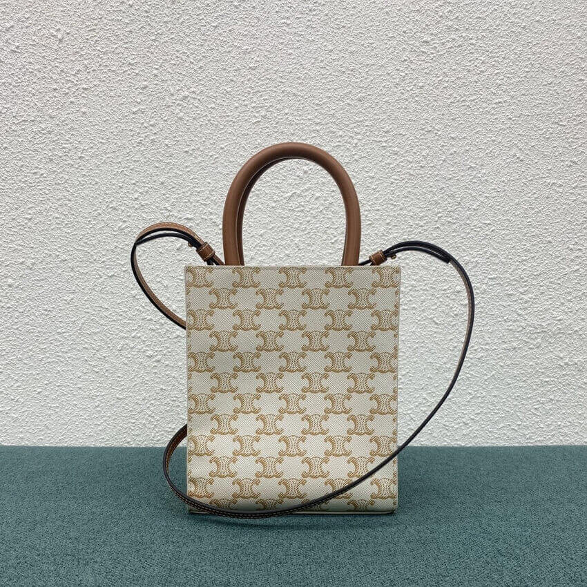 Celine Mini Vertical Cabas In Triomphe Canvas 194372 White