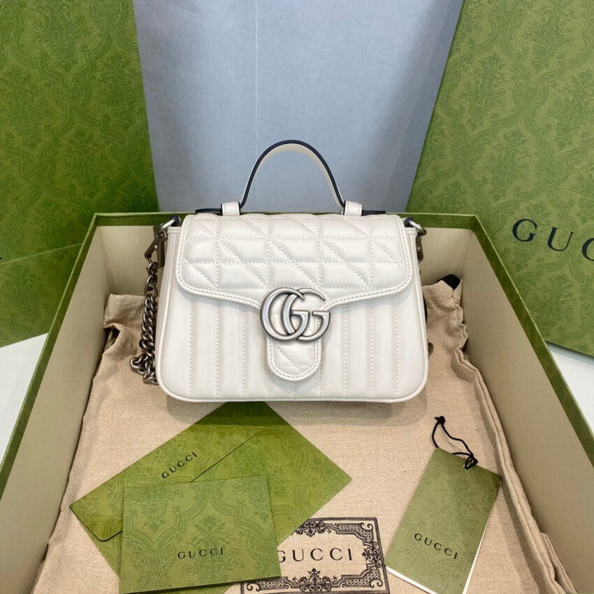 Gucci GG Marmont White Matelasse Leather Mini Top Handle Bag 583571