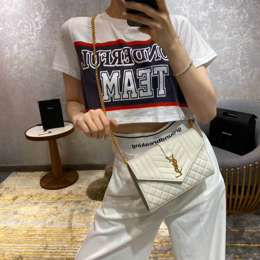 YSL Saint Laurent Monogram Chain Wallet In Mix Matelasse Grain Leather 620280