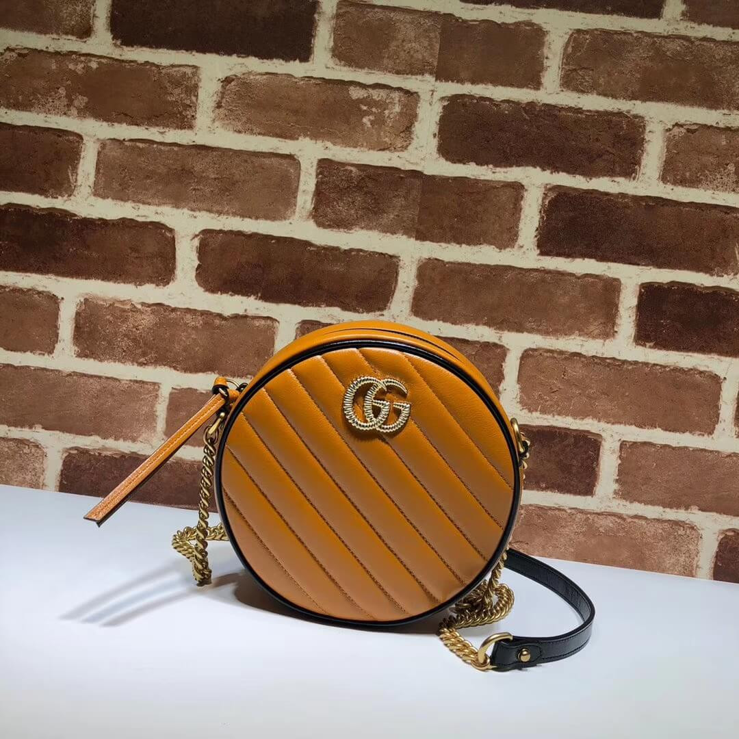 Gucci GG Marmont Mini Round Shoulder Bag 550154 Cognac