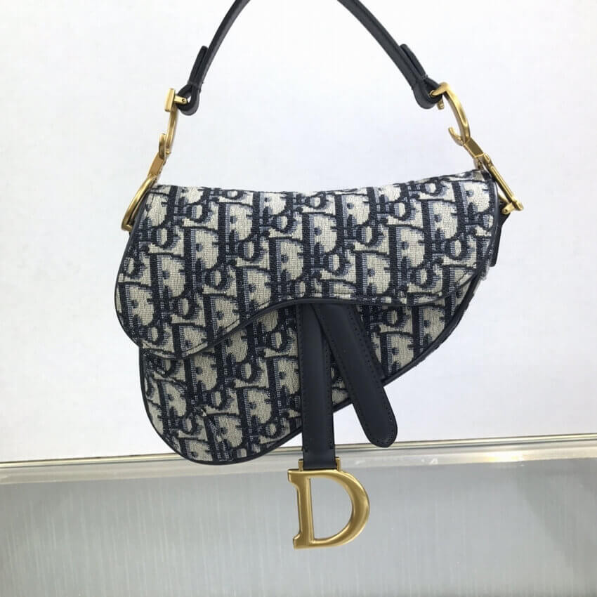 Dior Mini Saddle Bag Blue Oblique Jacquard M0447
