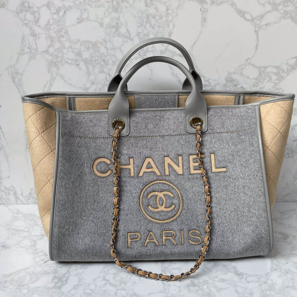Chanel Wool Felt Deauville Shopping Bag A60598 Grey