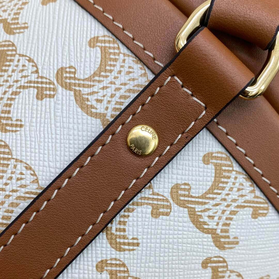 Celine Medium Tambour Bag In Triomphe Canvas 195192 White