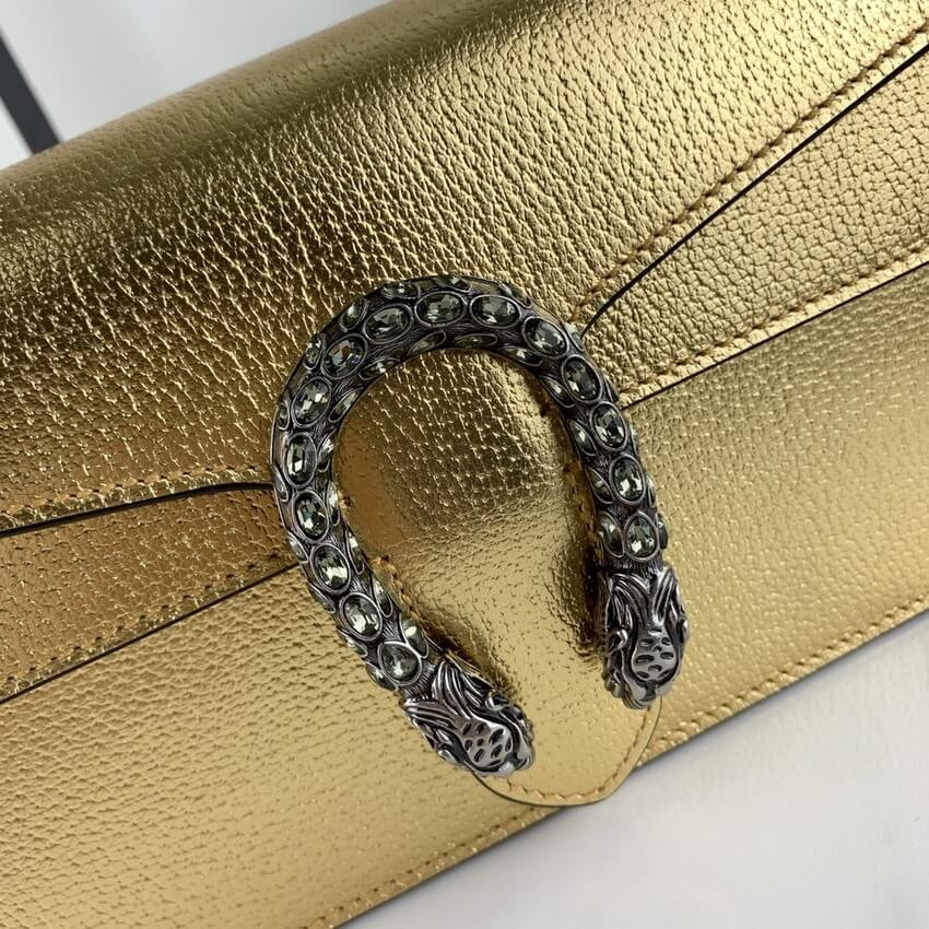 Gucci Dionysus Small Shoulder Bag in Gold Lame Leather 499623