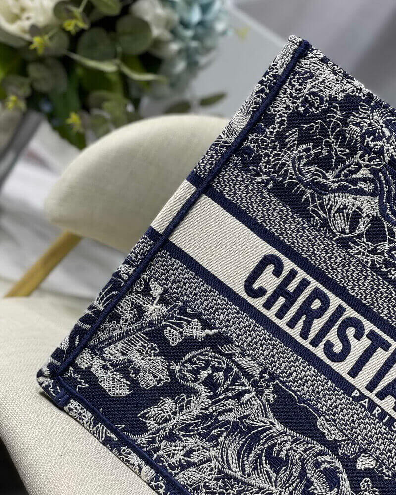 Dior Small Book Tote Blue Toile de Jouy Reverse Embroidery M1296
