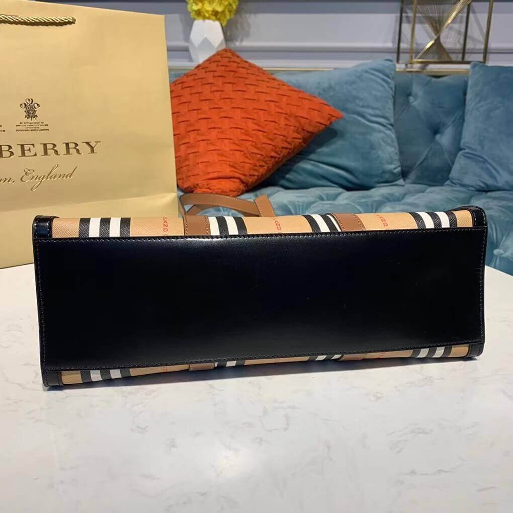Burberry Logo and Stripe E-canvas Portrait Tote Bag 80224771