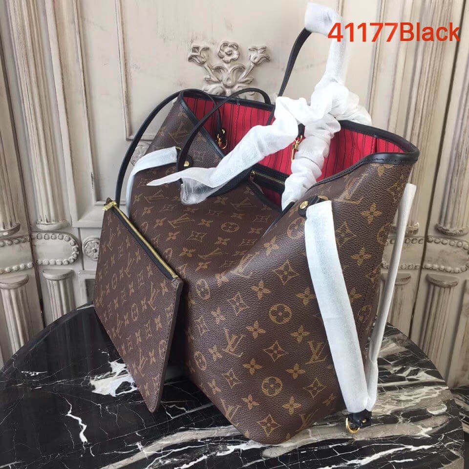Louis Vuitton Monogram Canvas Neverfull MM M41177 Black/Red