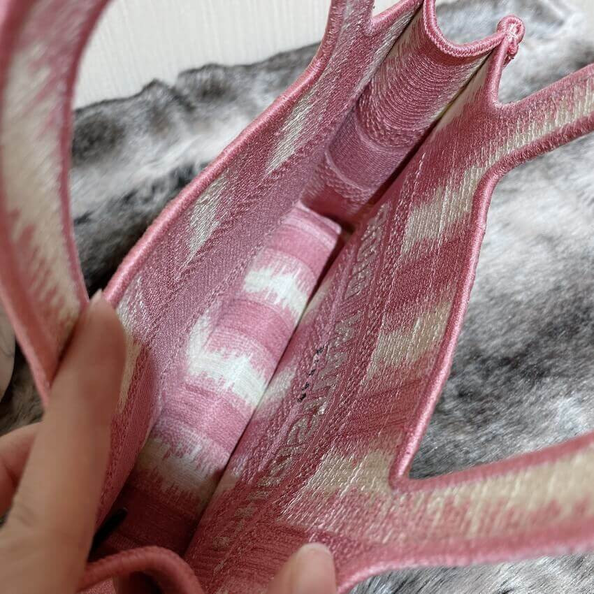 Christian Dior Mini Book Tote Pink D-Stripes Embroidery S5475
