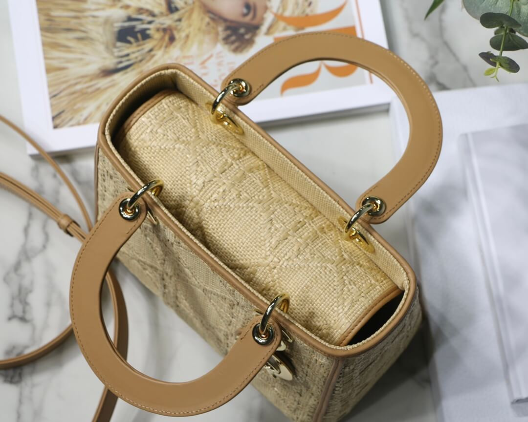 Christian Dior Medium Lady Dior Bag Natural Cannage Raffia M0565