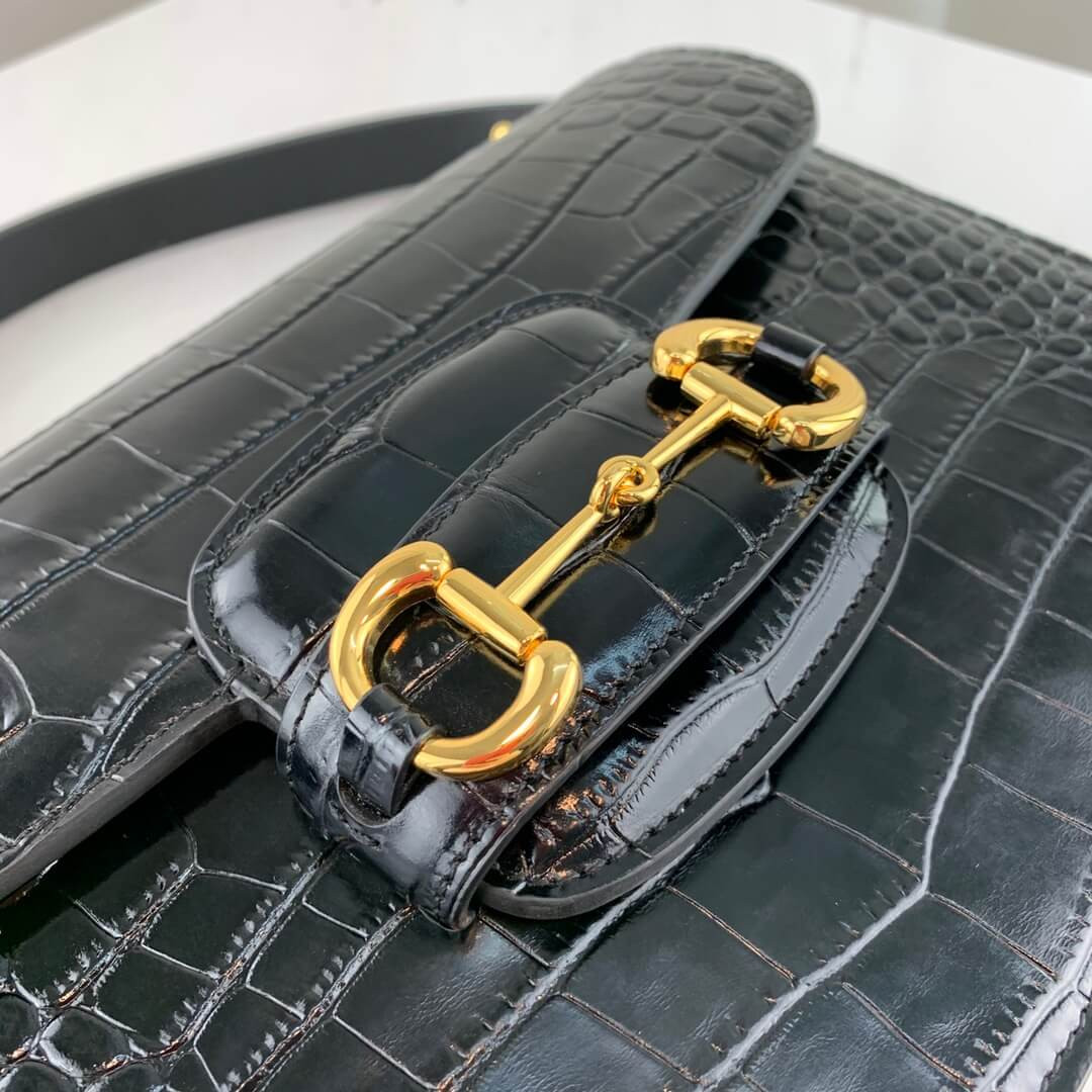 Gucci 1955 Horsebit Crocodile Shoulder Bag 602204