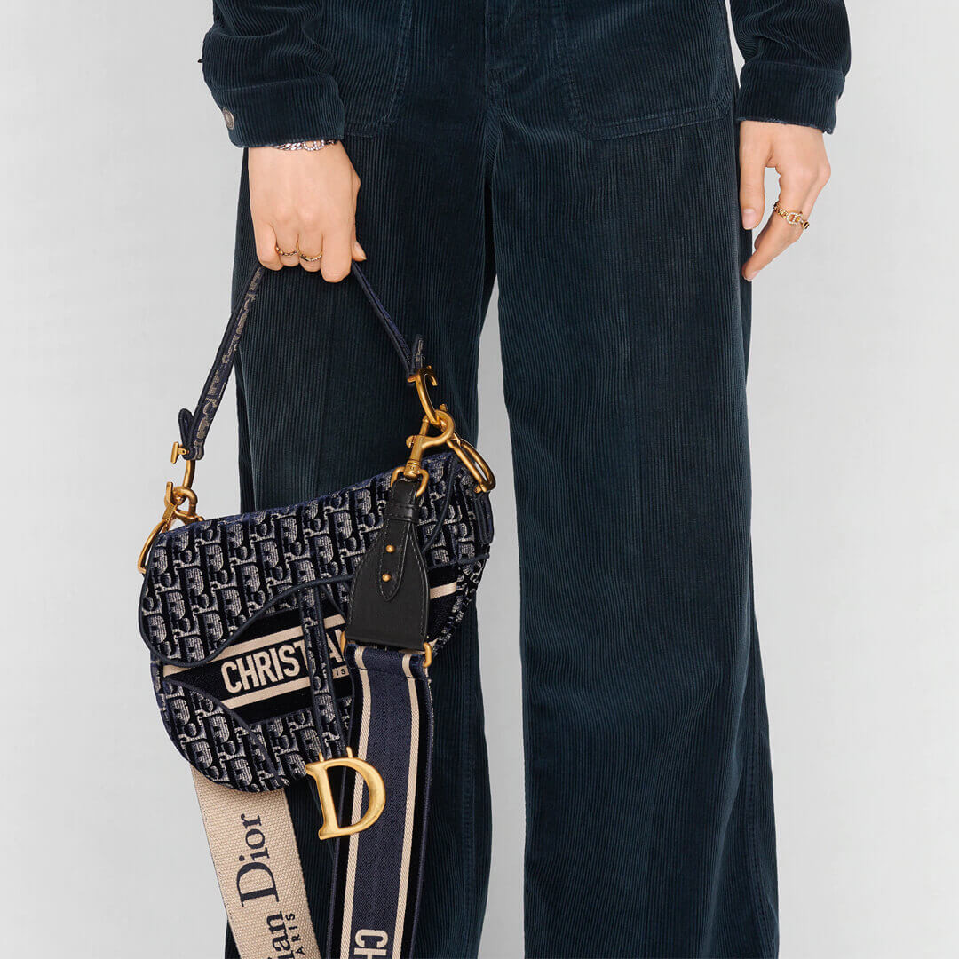 Dior Oblique Embroidered Velvet Saddle Bag M0446C