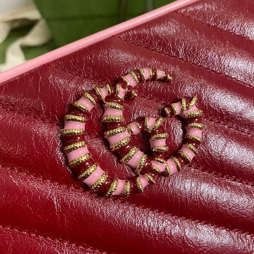 Gucci GG Marmont Small Shoulder Bag 447632 Red and Emerald Leather