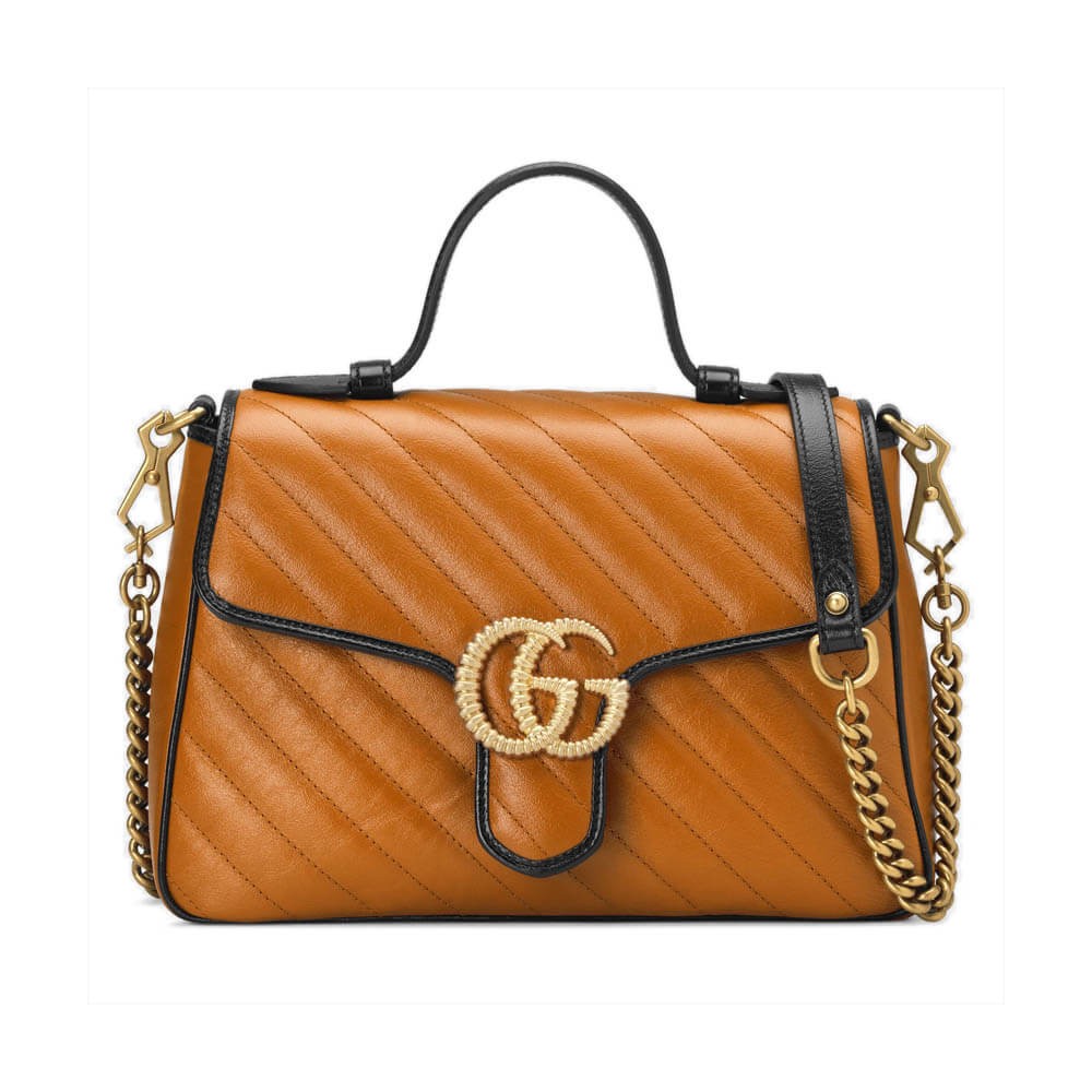 Gucci GG Marmont Small Top Handle Bag 498110 Cognac