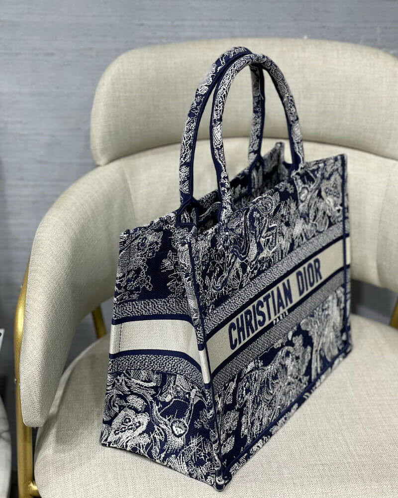 Dior Small Book Tote Blue Toile de Jouy Reverse Embroidery M1296