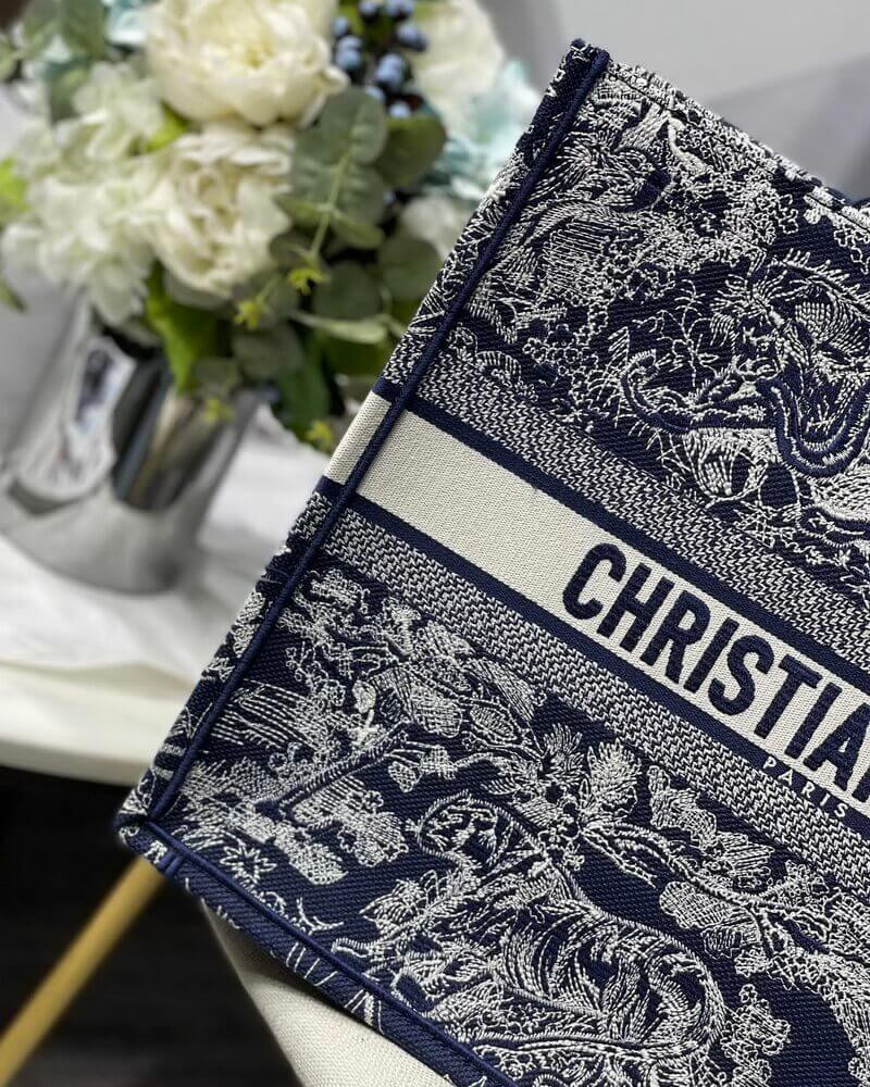 Dior Book Tote Blue Toile de Jouy Reverse Embroidery M1286