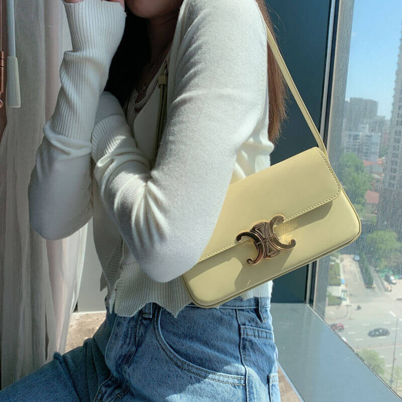 Celine Triomphe Shoulder Bag In Shiny Calfskin 194143 Papyrus