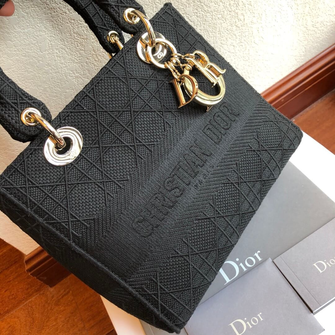 Christian Dior Textile Fabric Medium Lady Dior Bag L4455