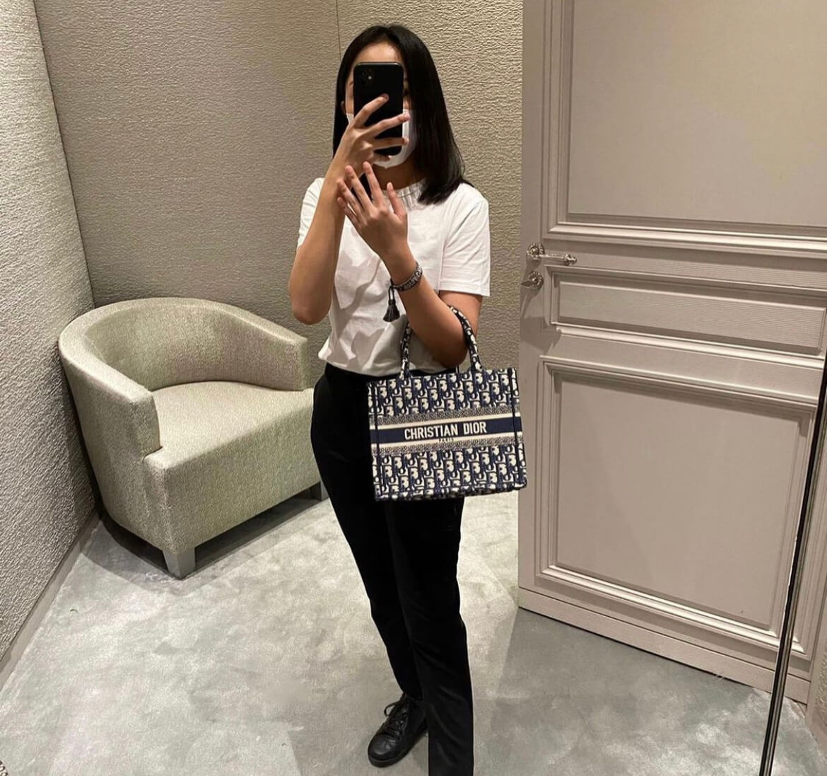 Christian Dior Small Book Tote Bag 26cm Oblique Embroidery Blue