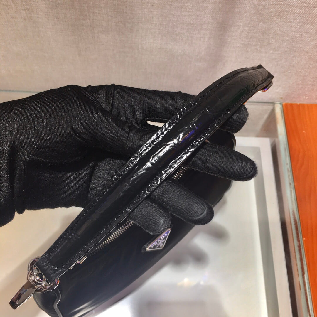 Prada Nylon And Crocodile Hobo Shoulder Bag 1BC204