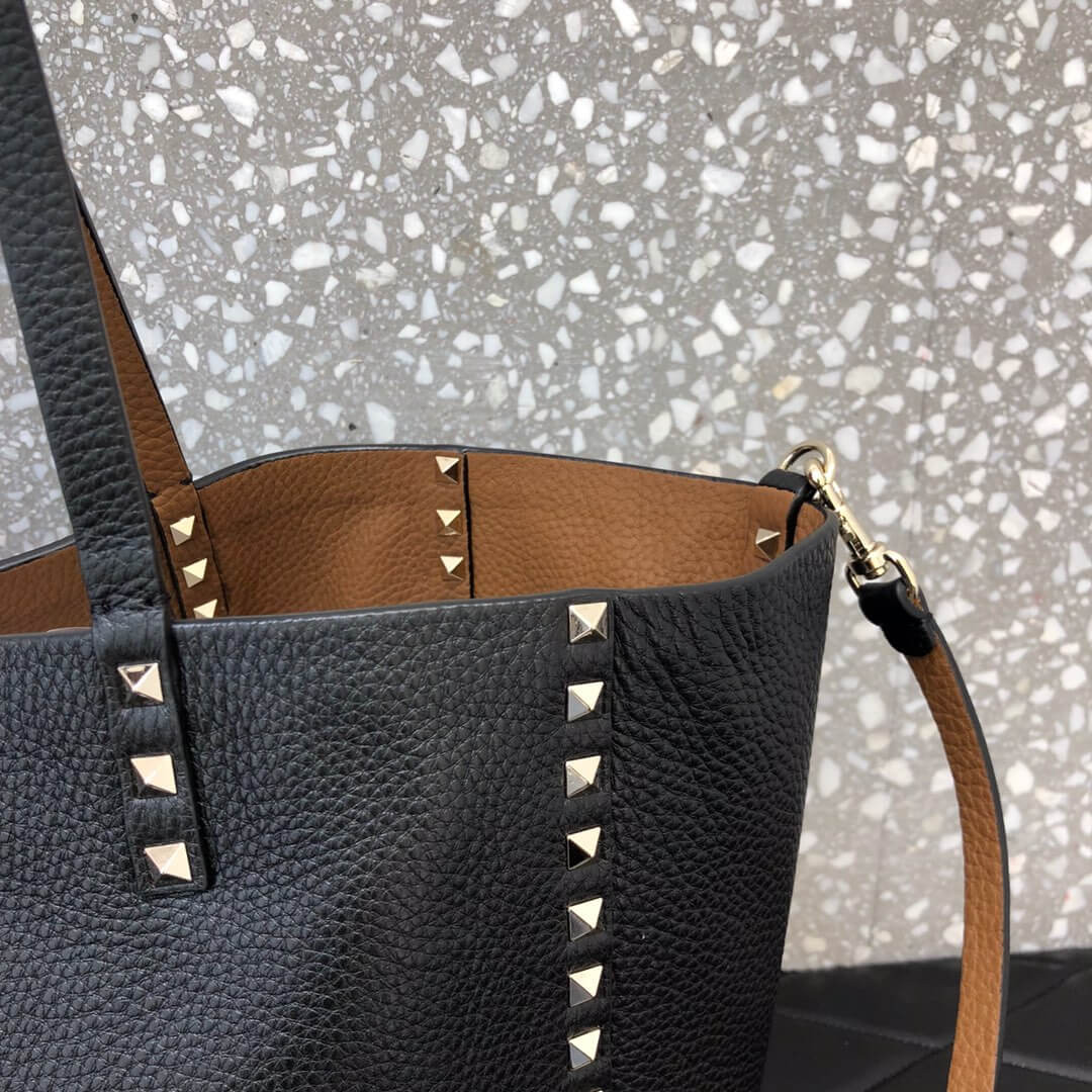 Valentino Garavani Medium Double Rockstud Reversible Tote Bag 0067J Black/Brown
