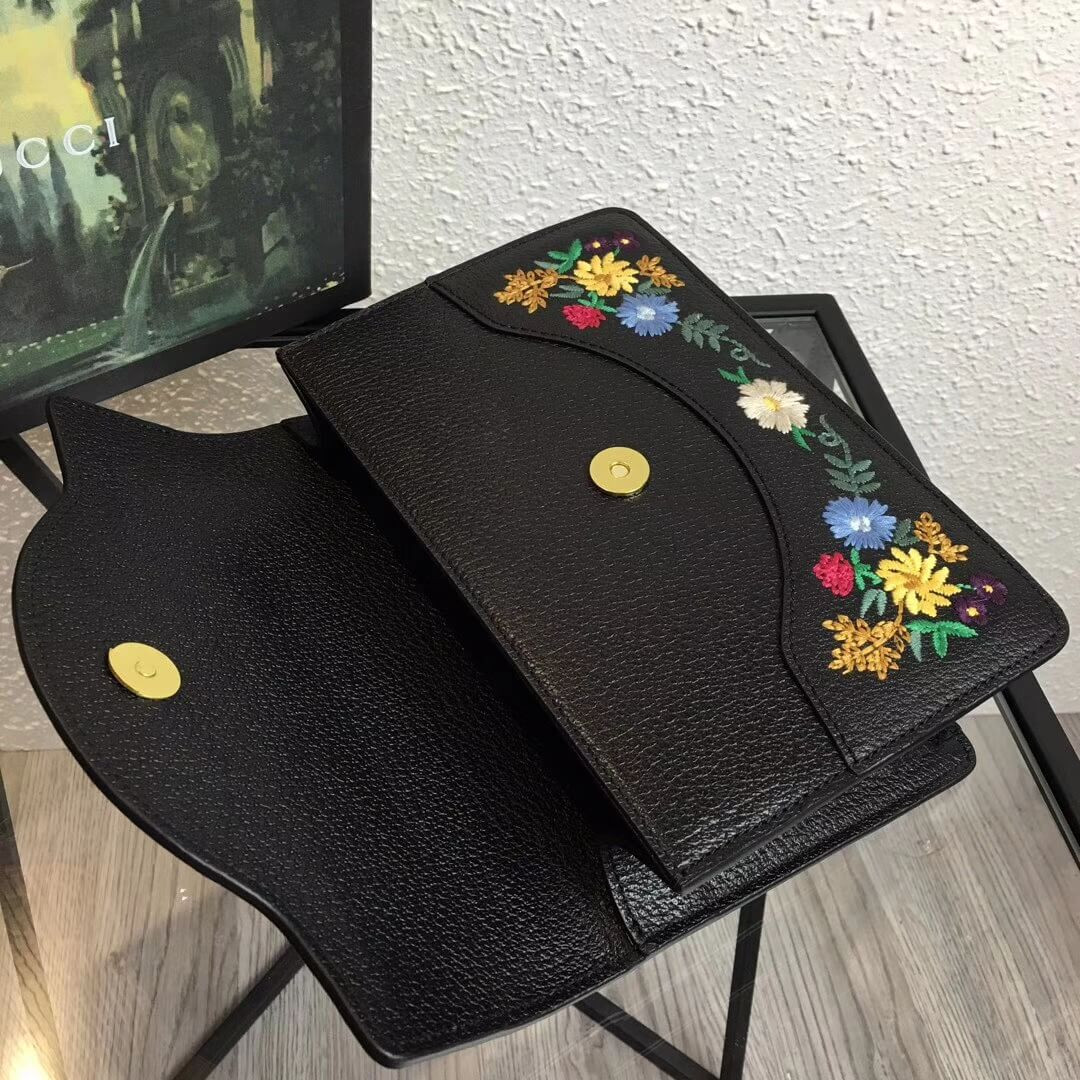 Gucci Floral Embroidered Small Leather Shoulder Bag 499617