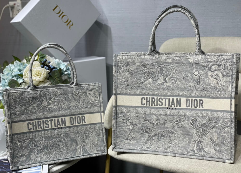 Christian Dior Book Tote Grey Toile De Jouy Bag M1286