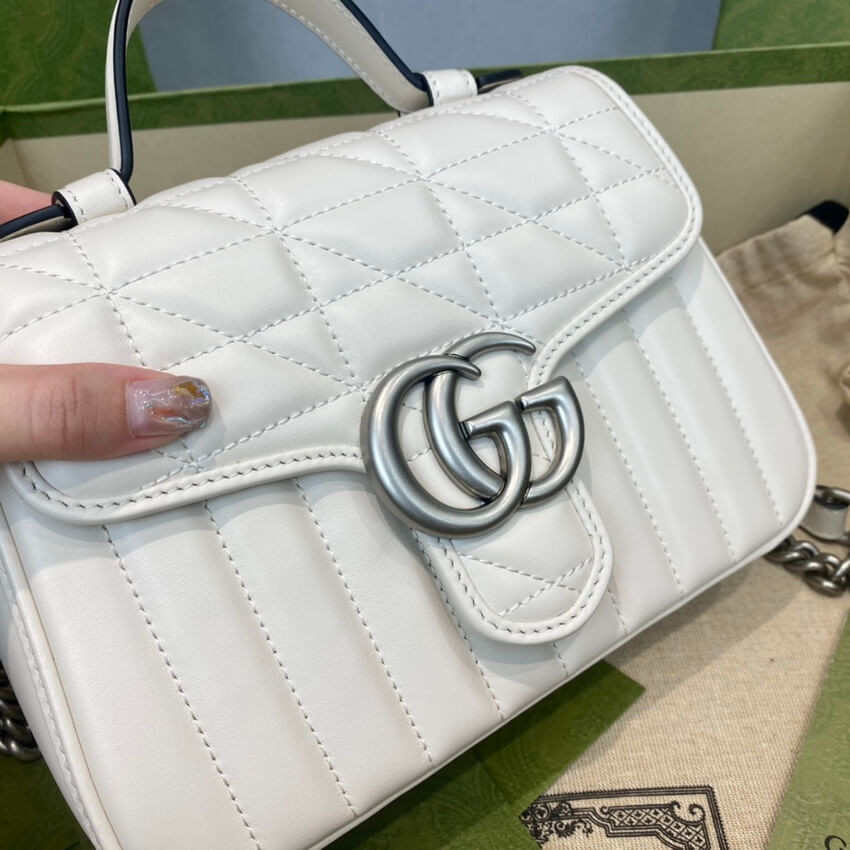 Gucci GG Marmont White Matelasse Leather Mini Top Handle Bag 583571