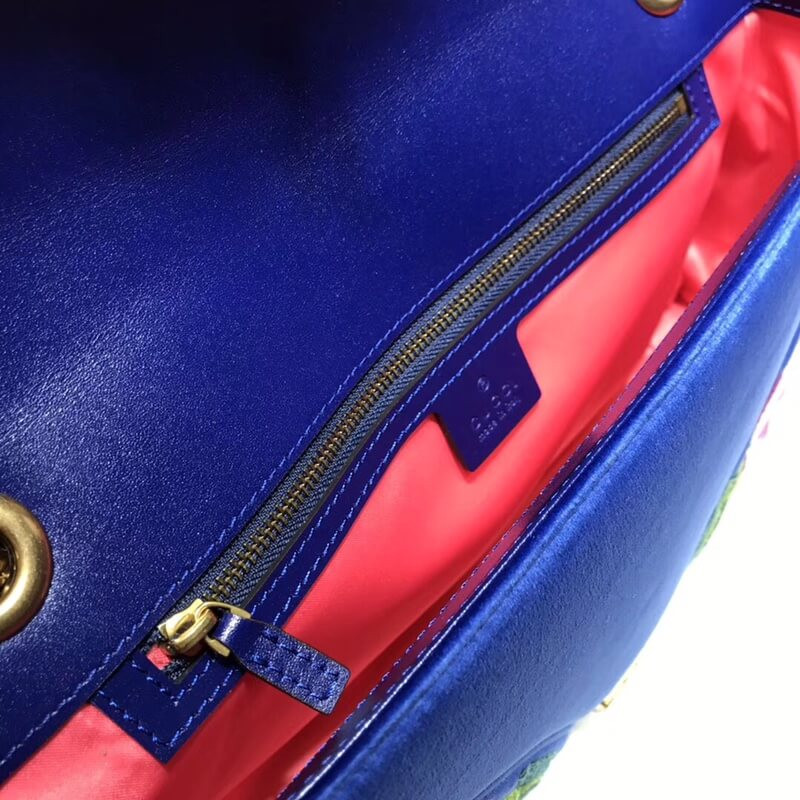 Gucci GG Marmont Embroidered Modern And Rose Velvet Chevron Shoulder Bag 443496