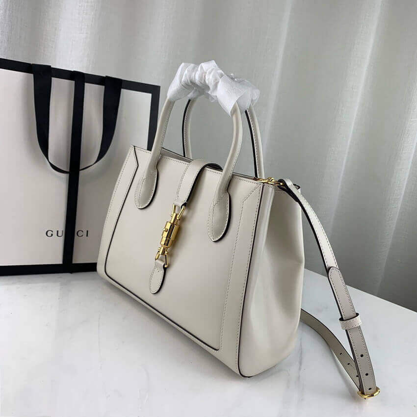 Gucci Jackie 1961 Medium Tote Bag in White Leather 649016