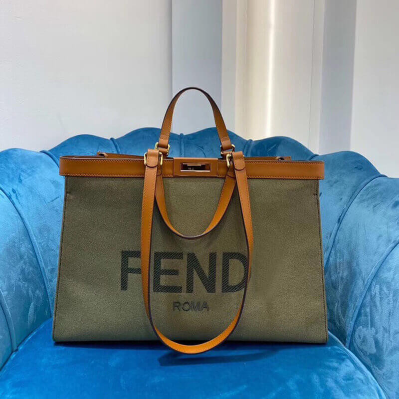 Fendi Peekaboo X Tote in Green Canvas 8BH374