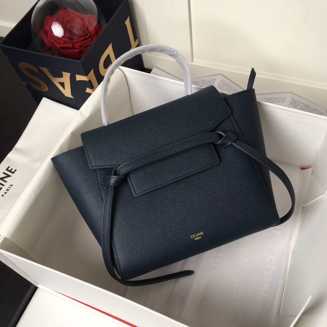 Celine Micro Belt Bag In Grained Calfskin 189153 Navy Blue