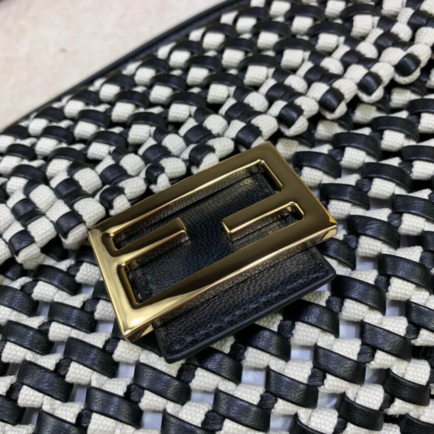 Fendi Baguette in Black Leather and White Fabric 2032