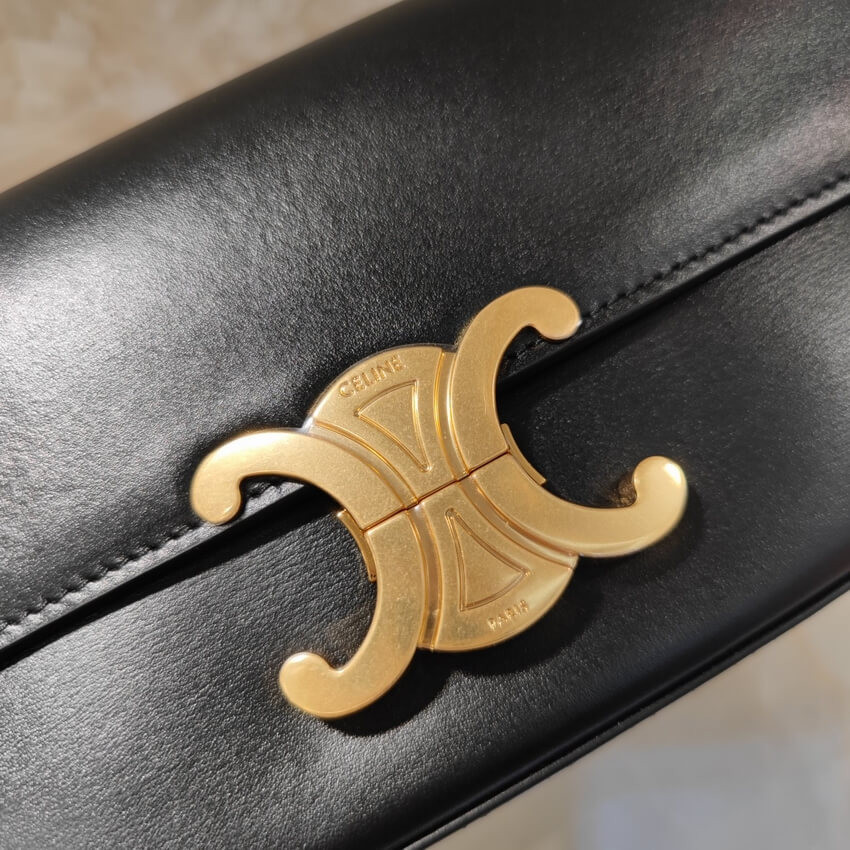 Celine Triomphe Shoulder Bag In Shiny Calfskin 194143 Black