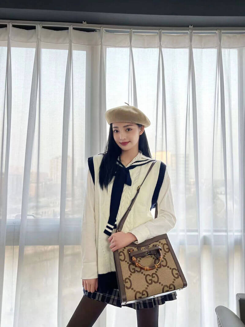 Gucci Diana Jumbo GG Small Tote Bag 660195 Brown