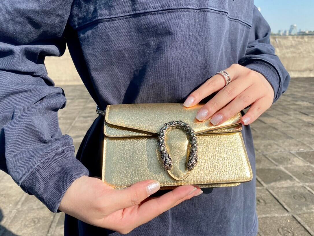 Gucci Dionysus Small Shoulder Bag in Gold Lame Leather 499623