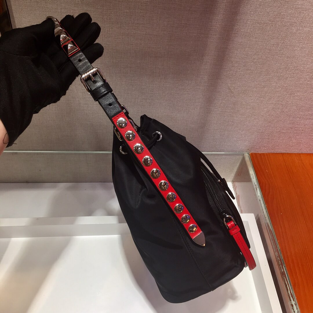 Prada Nylon Shoulder Bag With Leather And Studs 1BH038