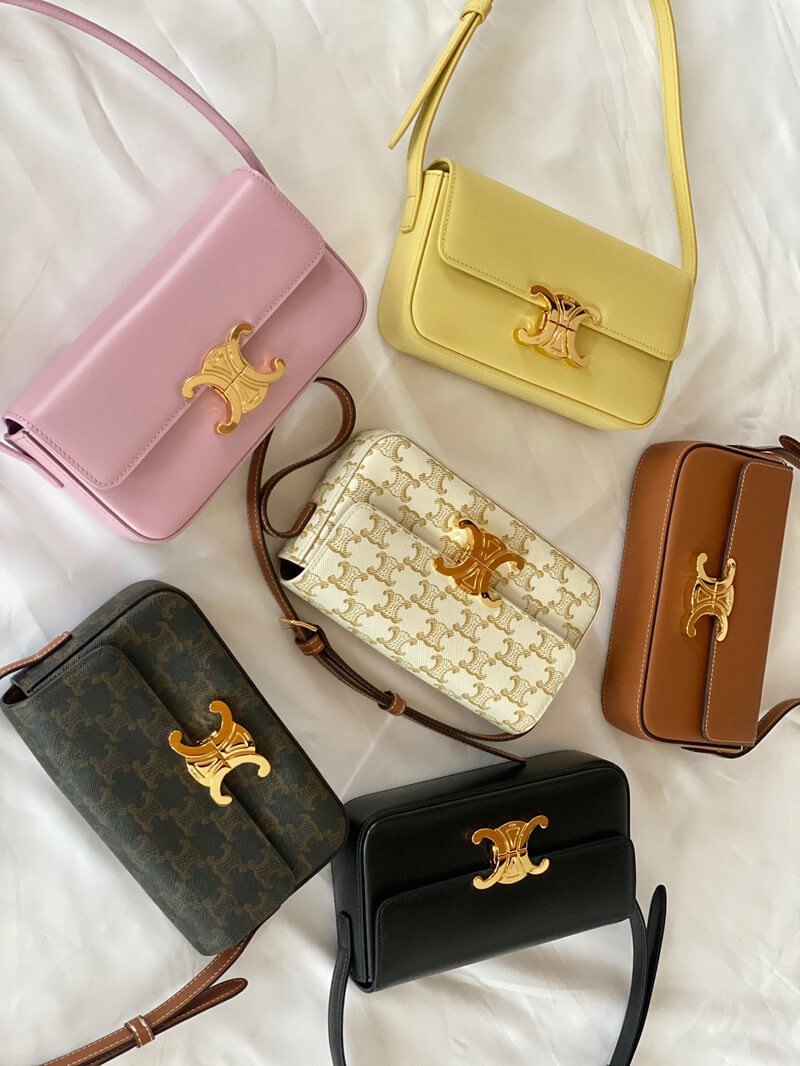 Celine Triomphe Shoulder Bag In Shiny Calfskin 194143 Black