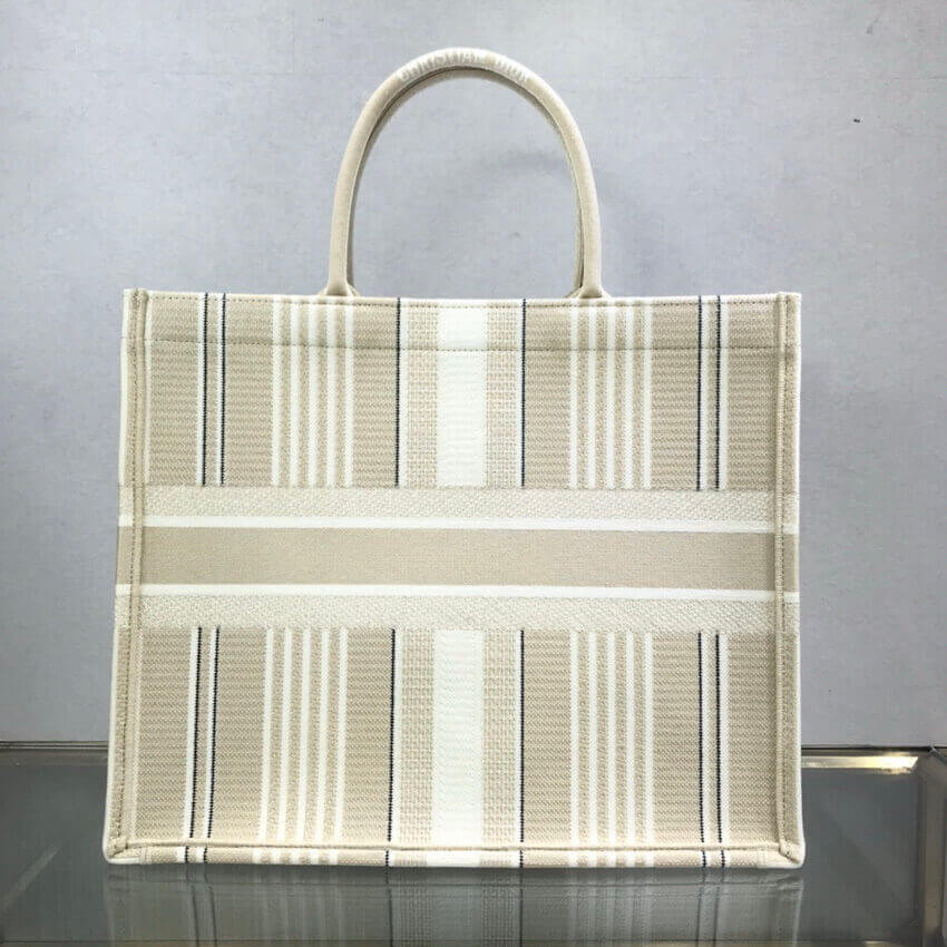 Dior Book Tote Beige Stripes Embroidery M1286
