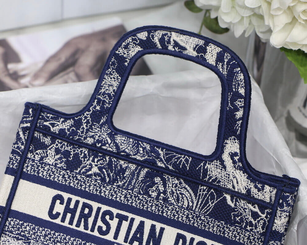 Dior Mini Book Tote Blue Toile de Jouy Reverse Embroidery M1271